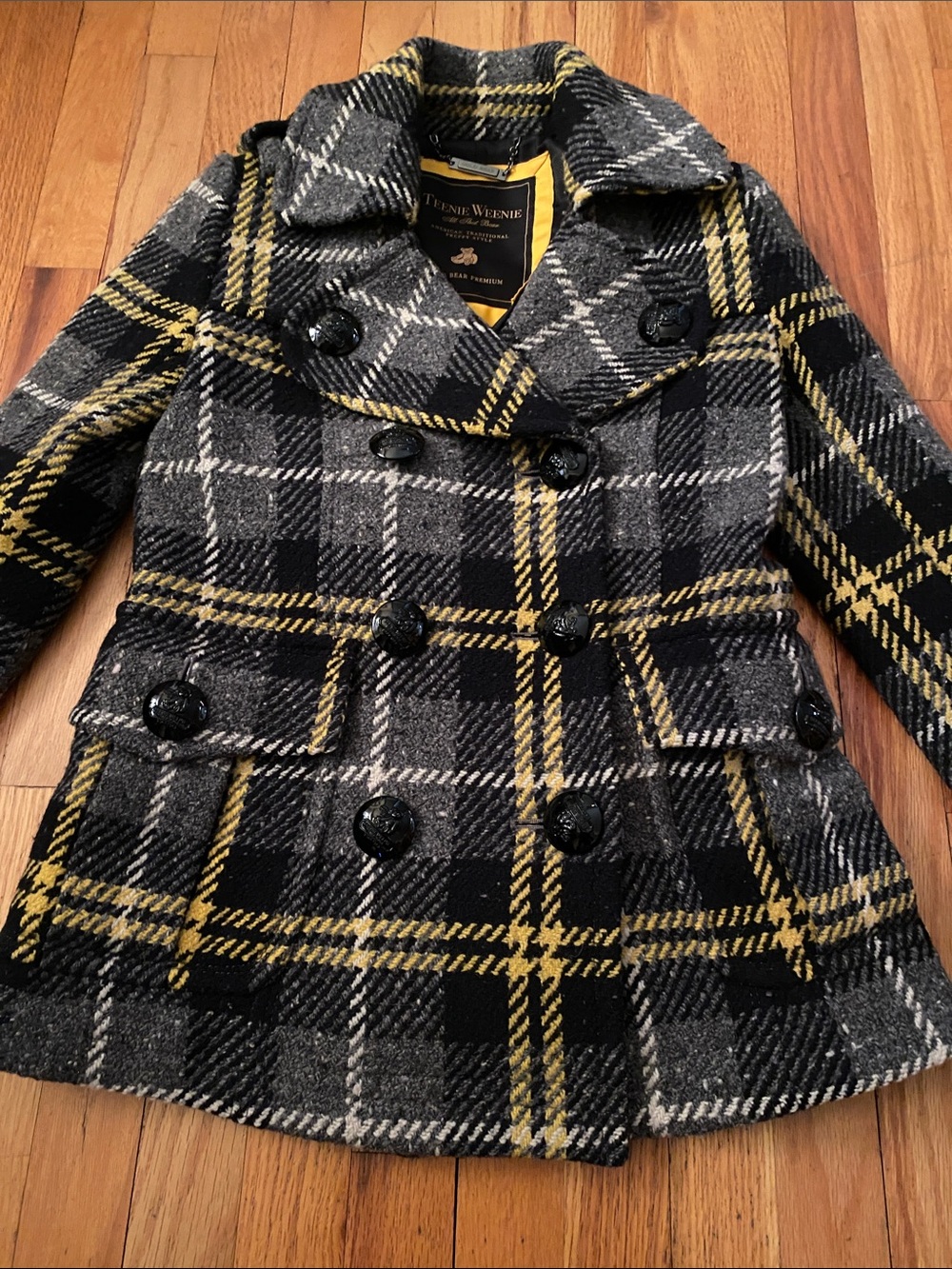Teenie Weenie Pea Coat Plaid Wool Blend  Coat Size XS-S Like New Gorgeous